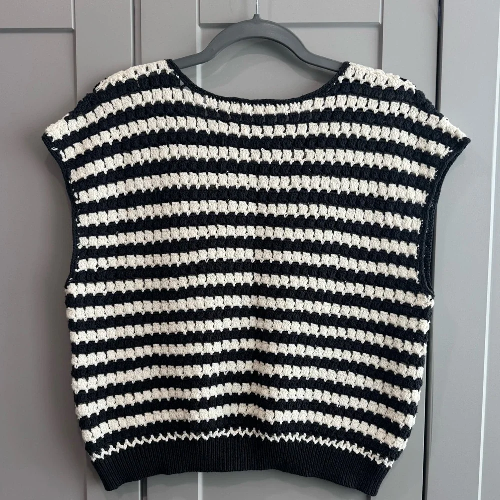 Marine Layer Black & White Crochet Sleeveless Sweater Vest - Picture 3 of 3